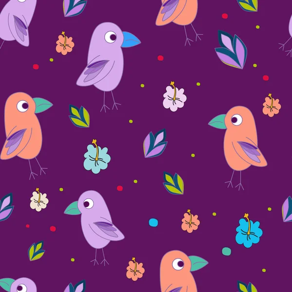 Seamless modeli çiçekli, yaprakları ve papağan. Kumaş deseni.