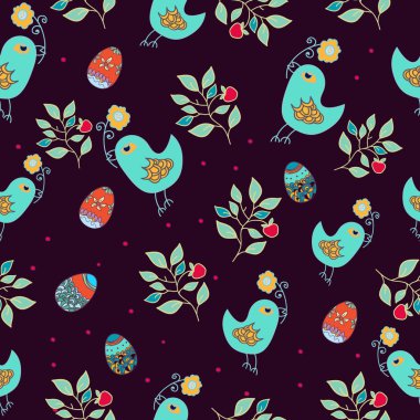 Tavuk ve yumurta ile sorunsuz duvar kağıdı. Paskalya desen. Kumaş baskı.