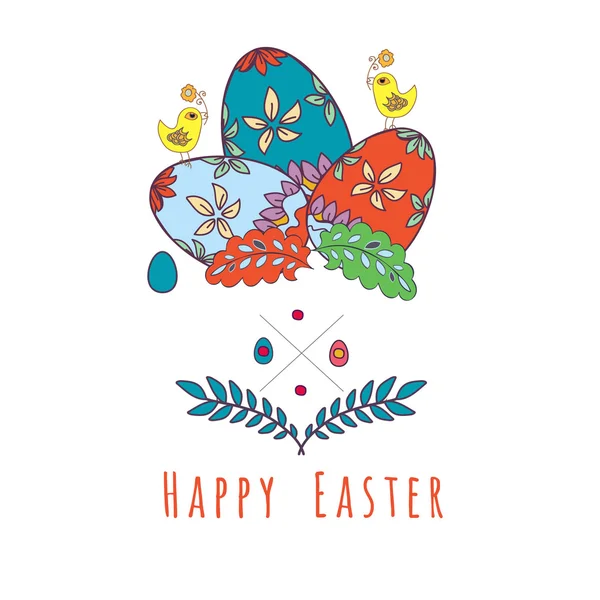 Glad påsk Hipster gratulationskort element med tecknad kanin och ägg. Vektor illustration — Stock vektor