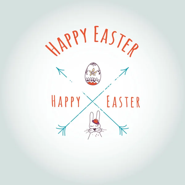 Feliz Pascua Hipster elementos de la tarjeta de felicitación con conejo de dibujos animados y huevos. Ilustración vectorial — Vector de stock