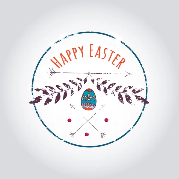 Feliz Pascua Hipster elementos de la tarjeta de felicitación con conejo de dibujos animados y huevos. Ilustración vectorial — Vector de stock