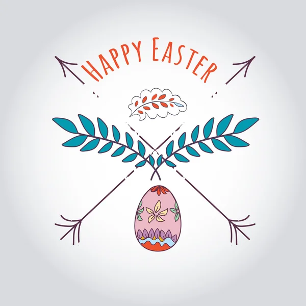 Glad påsk Hipster gratulationskort element med tecknad kanin och ägg. Vektor illustration — Stock vektor