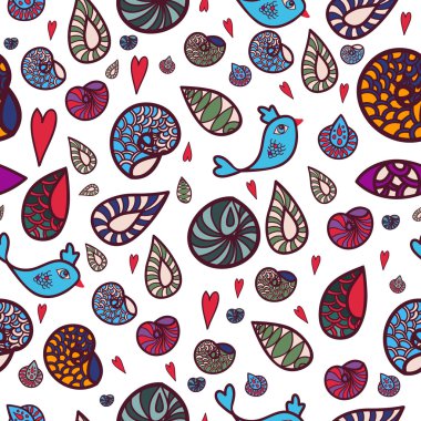 Deniz kabuklarını ve çiçek desenli, sorunsuz duvar kağıdı. Yazdırma için Tekstil doku.