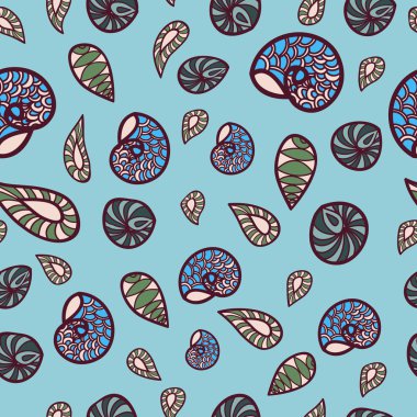 Deniz kabuklarını ve çiçek desenli, sorunsuz duvar kağıdı. Yazdırma için Tekstil doku.