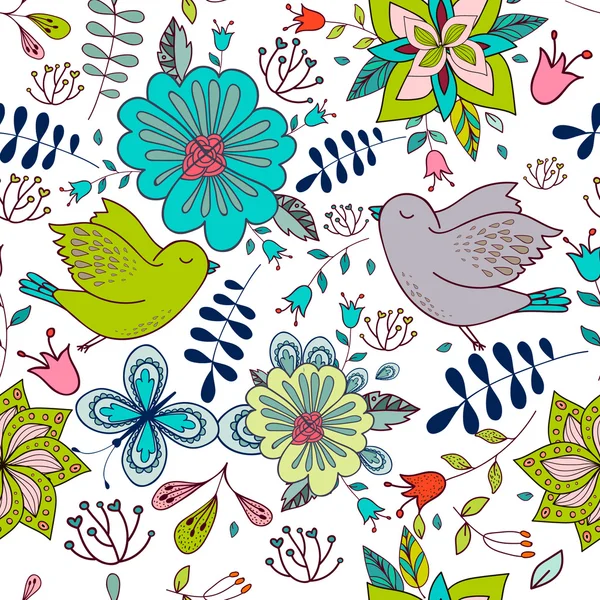 纹理花卉元素与鸟 — 图库矢量图片