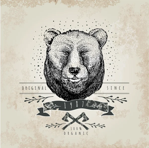 ビンテージ クマ ロゴ. — ストックベクタ
