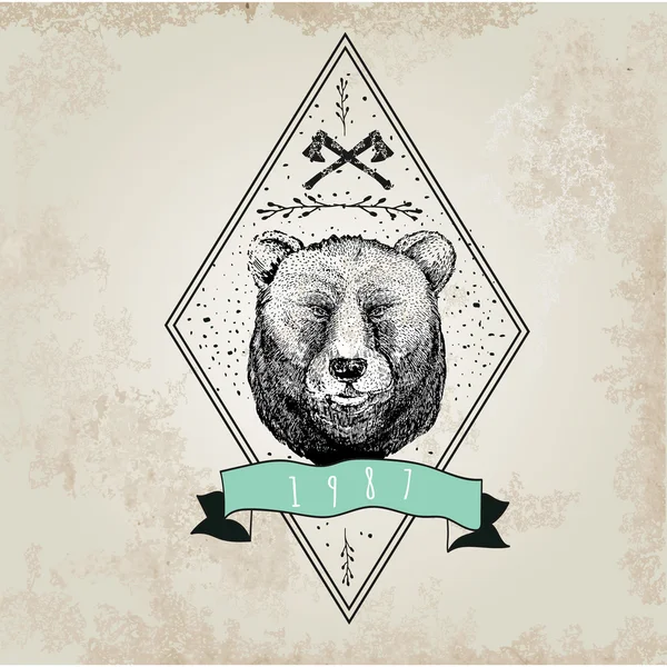 Ročník medvěd logo. — Stockový vektor