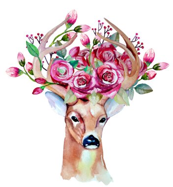 çiçekler ile çizilmiş geyik el