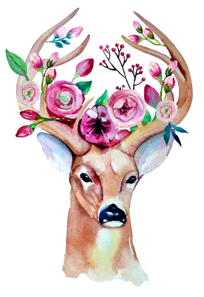 Çiçekler ile çizilmiş geyik el — Stok Vektör