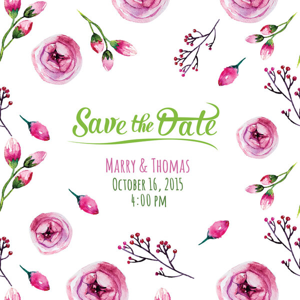 Save the date with floral elements