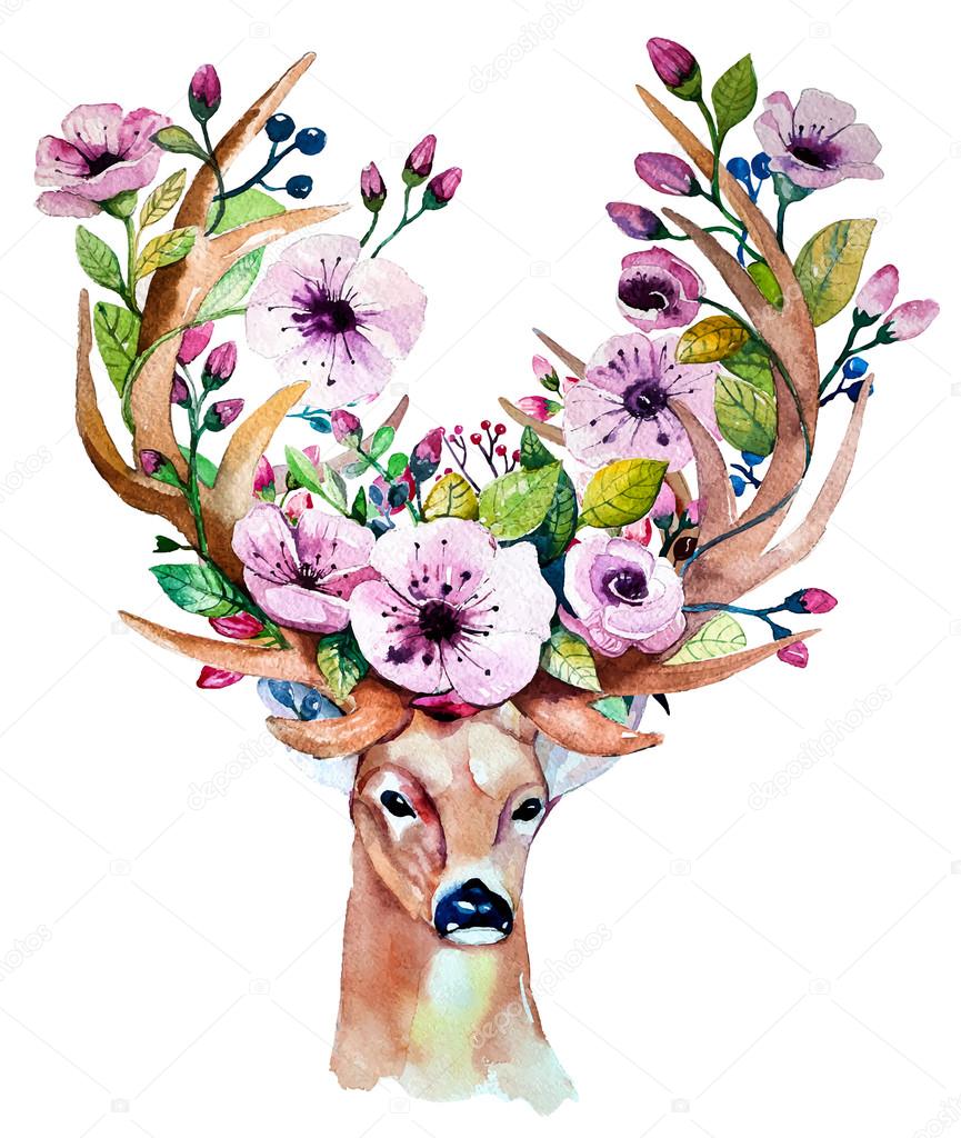 hand drawn deer with flowers