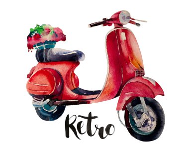 Scooter. Metal simgesi için vintage tasarım baner.