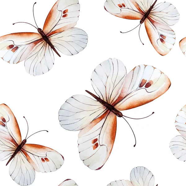 Mariposas de acuarela, patrón vintage floral sin costuras backgrou — Foto de Stock