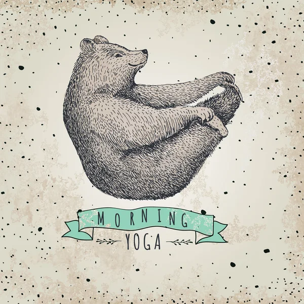 Ilustración de oso aislado enfondo vintage. mormimg yoga — Vector de stock