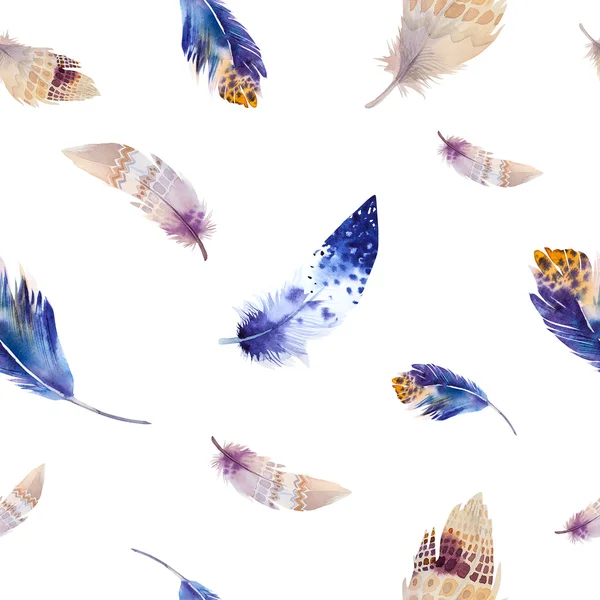 Aquarelle oiseaux modèle de plumes. Texture sans couture avec dr main — Photo