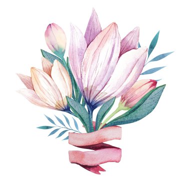 Flowers set. Colorful floral bouquet with leaves and flowers, dr