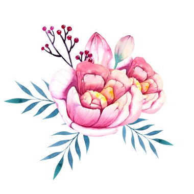 Flowers set. Colorful floral bouquet with leaves and flowers, dr