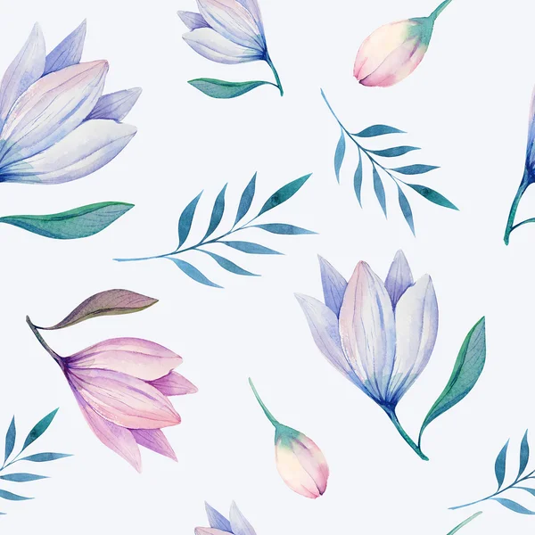 Безшовні шпалери зі стилізованими квітами, акварель ілюстрація — стокове фото