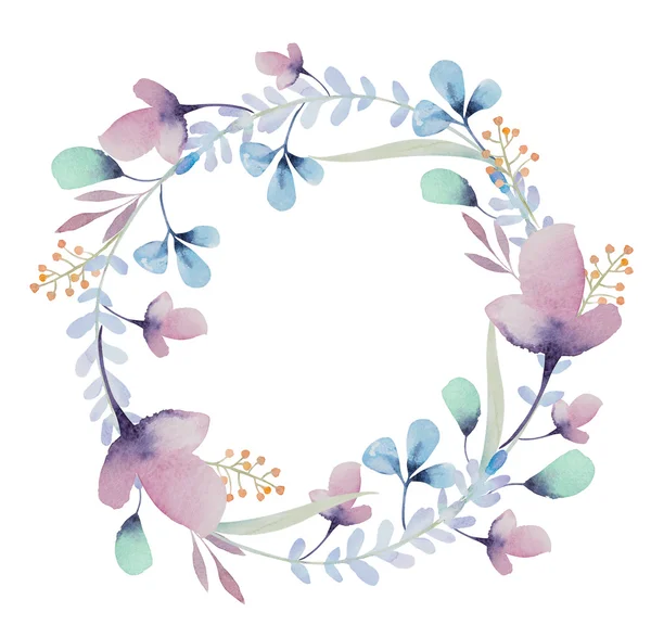 Watercolor floral frame. Flowers in wreath. — Stock Photo, Image