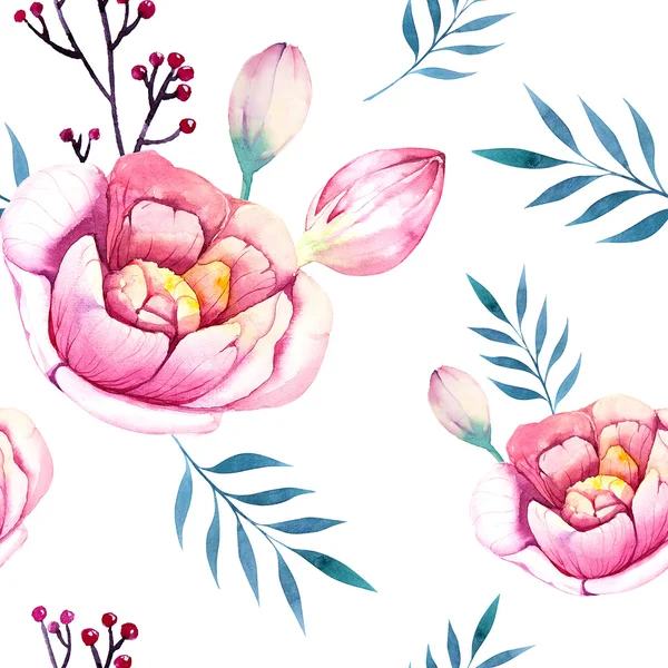 Papel de parede sem costura com flores estilizadas, watercolor illustratio — Fotografia de Stock