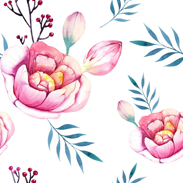 Fondo de pantalla sin costuras con flores estilizadas, ilustración acuarela — Foto de Stock