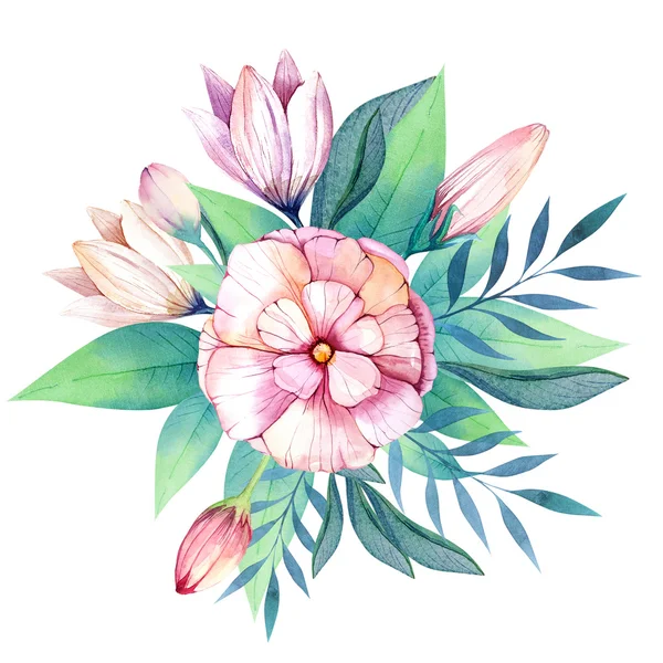 Flowers ditetapkan. Buket bunga berwarna dengan daun dan bunga, dr. — Stok Gambar Flowers ditetapkan. Buket bunga berwarna dengan daun dan bunga, dr. Stok Foto