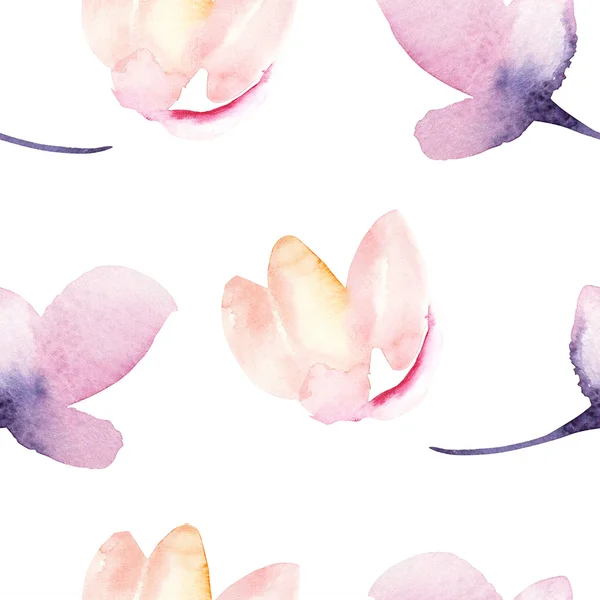 Безшовні шпалери зі стилізованими квітами, акварель ілюстрація — стокове фото