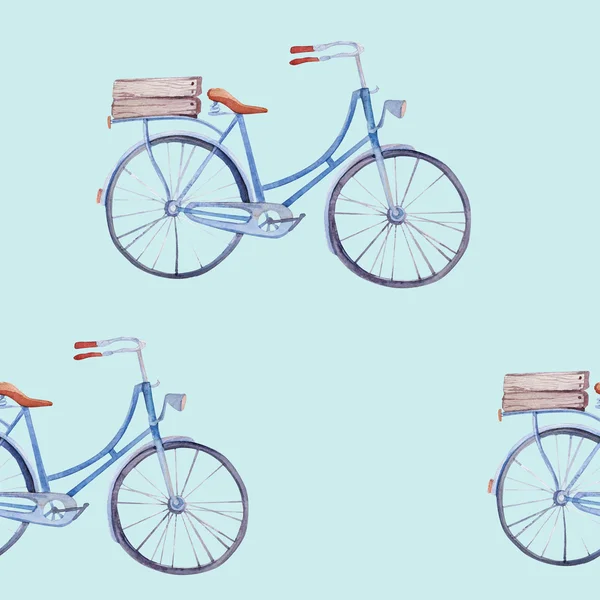 带自行车的水彩图案 . — 图库照片
