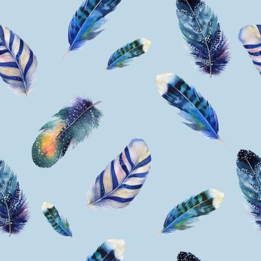 Suluboya kuş tüyleri boho desen. Sorunsuz imkanı doku ile ha