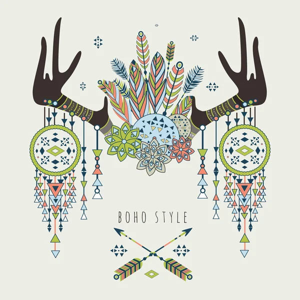 Vector deer horns with dream catchers Royalty Free Stock Illustrations