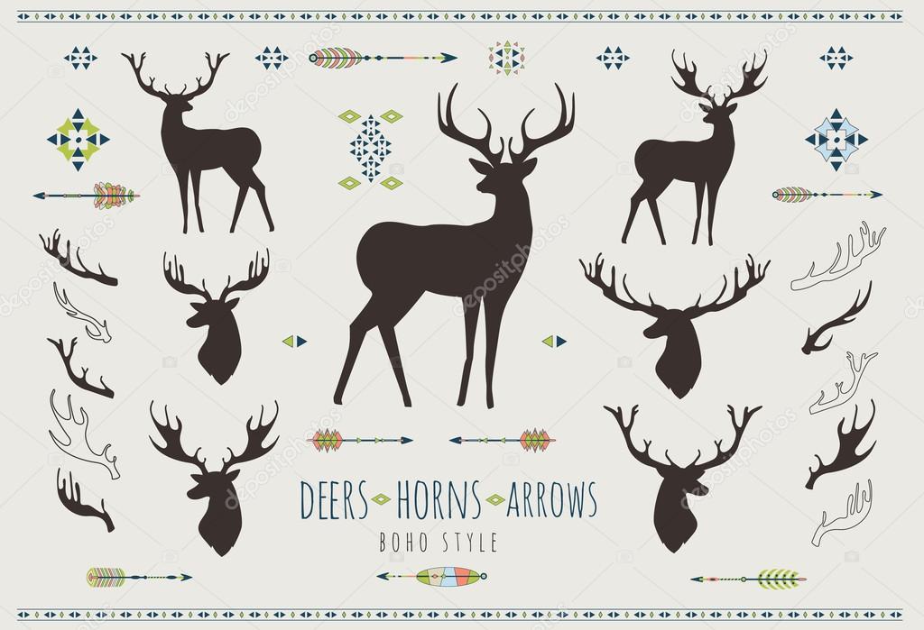 Rustic Antlers. Set silhouettes of rustic antler designs