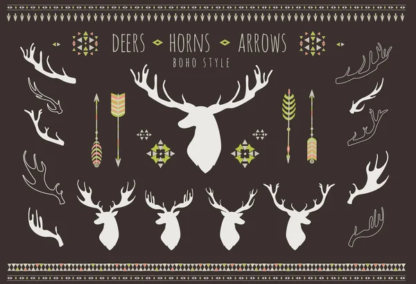 Antlers Rustic. Setați siluete de modele de coarne rustice — Vector de stoc