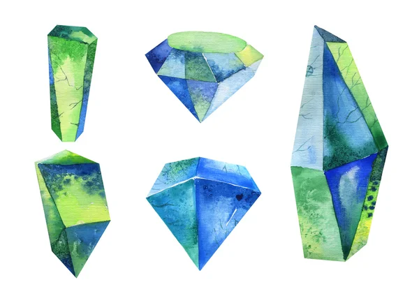 Cristal de acuarela, mineral, conjunto de gemas —  Fotos de Stock