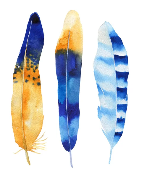 手绘水彩羽毛套。波西米亚风格。分离和提纯的插图 — 图库照片