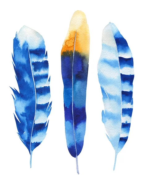 Набор акварельных перьев ручной работы. В стиле Бохо. Изол — стоковое фото