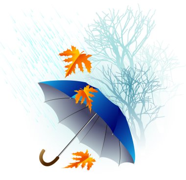 Şemsiye ve yağmur. Sonbahar simge minimalist tarzı vektör