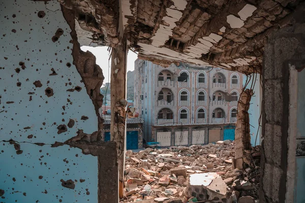 Taiz Iêmen Dez 2016 Pilhas Casas Destruídas Pela Guerra Combates — Fotografia de Stock