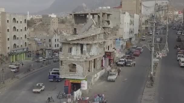 Taiz Jemen Březen 2020 Letecká Fotografie Ničení Jemenských Domů Důsledku — Stock video