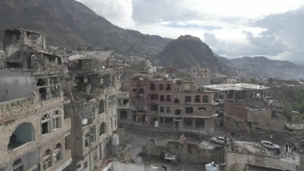 Taiz Iêmen Abr 2021 Fotografia Série Casas Destruídas Devido Guerra — Vídeo de Stock