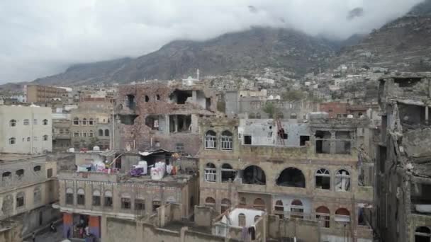 Taiz Jemen Duben 2021 Letecká Fotografie Domů Zničených Důsledku Násilné — Stock video