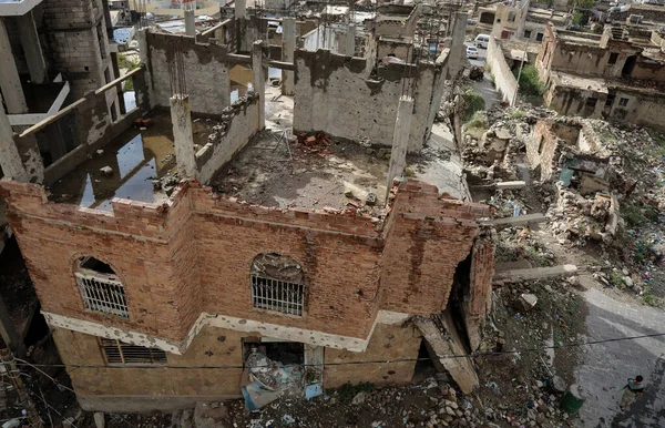 Taiz Iêmen Abr 2021 Casas Destruídas Devido Guerra Violenta Cidade — Fotografia de Stock