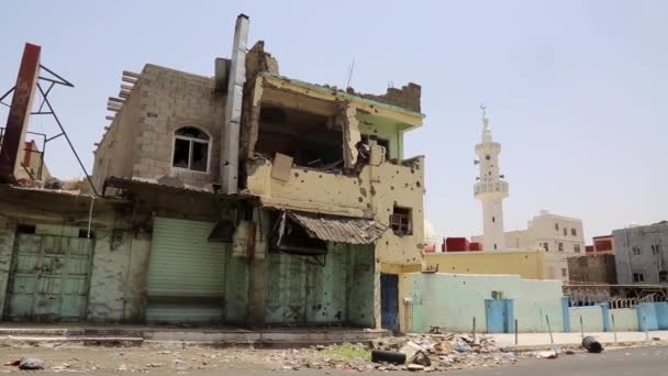 Taiz Yemen Αυγ 2016 Σπίτια Καταστράφηκαν Από Τον Πόλεμο Στην — Αρχείο Βίντεο