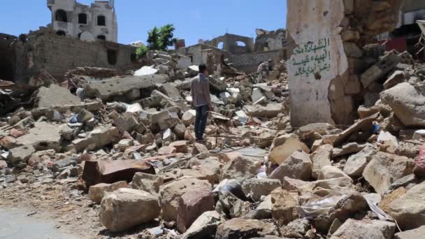 Taiz Jemen Dec 2016 Högar Förstörda Hus Förstörda Krig Och — Stockvideo