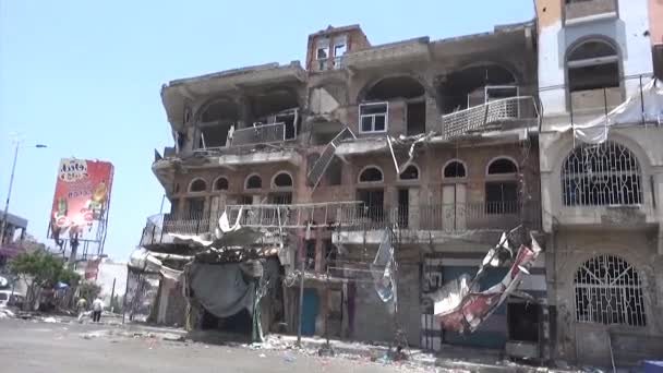 Taiz Yemen Dic 2016 Montones Casas Destrozadas Destruidas Por Guerra — Vídeos de Stock