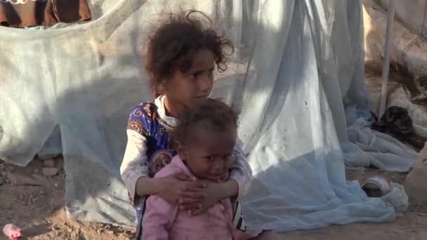 Taiz Yemen Feb 2021 Children Women Camp Displaced People Fleeing — Stock Video