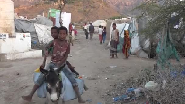 Taiz Yemen Feb 2021 Bambini Donne Campo Sfollati Fuga Dalla — Video Stock