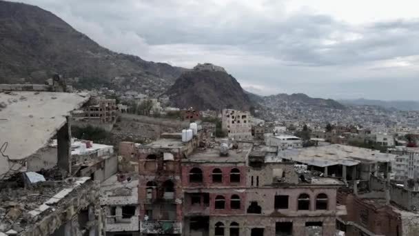 Taiz Yemen Μαΐου 2021 Αεροφωτογραφία Σπιτιών Που Καταστράφηκαν Λόγω Του — Αρχείο Βίντεο