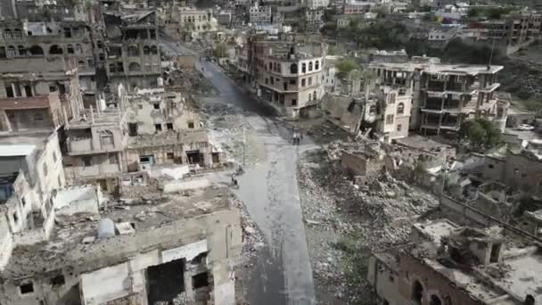 Taiz Yemen Μαΐου 2021 Σπίτια Καταστράφηκαν Λόγω Του Βίαιου Πολέμου — Αρχείο Βίντεο
