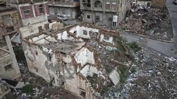 Taiz Jemen Mei 2021 Luchtfotografie Van Huizen Verwoest Door Gewelddadige — Stockvideo