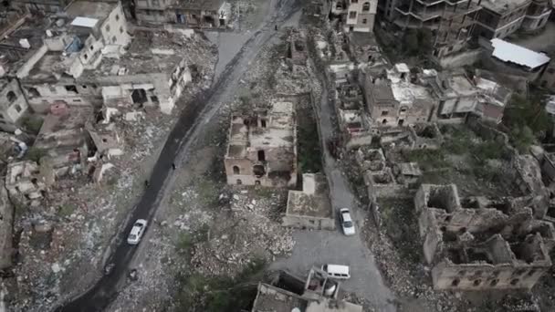 Taiz Jemen Apr 2021 Luchtfotografie Van Huizen Verwoest Door Gewelddadige — Stockvideo